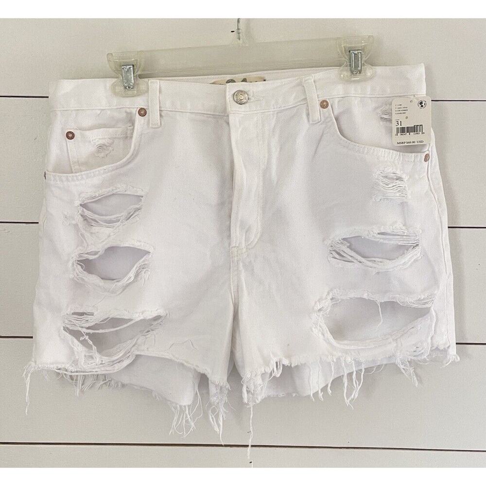 New Free People Women's Maggie Mid-Rise Jean Shorts MP0 Optic White Size 31 NWT